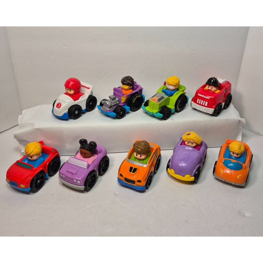 Fisher Price Little People Wheelies Bundle of 9 Vehicles Hot Rods Cars Firetruck